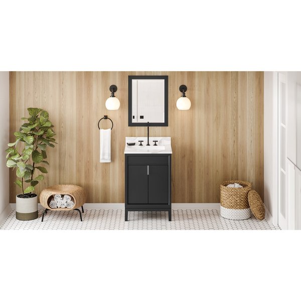 Jeffrey Alexander 24In. Black Theodora Vanity, Calacatta Vienna Quartz Vanity Top, Undermount Rectangle Bowl VKITTHE24BKCQR